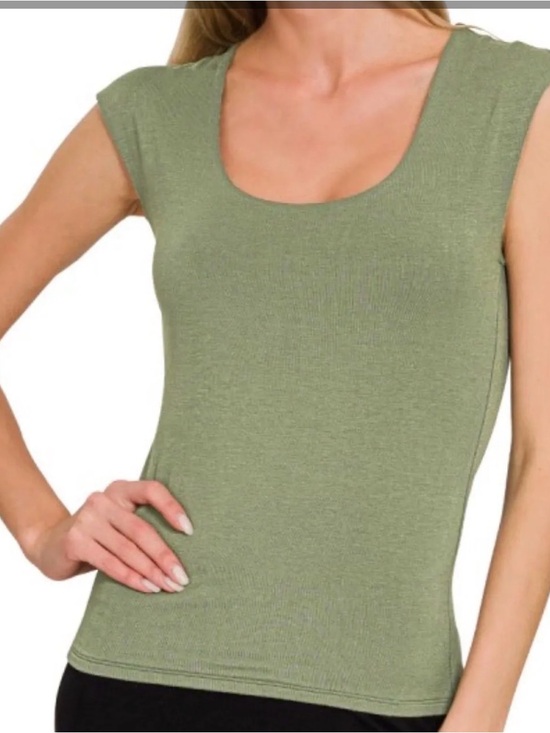Zenana Outfitters Tops - Zenana Outfitters Olive Rayon Scoop Neck Ribbed Tank